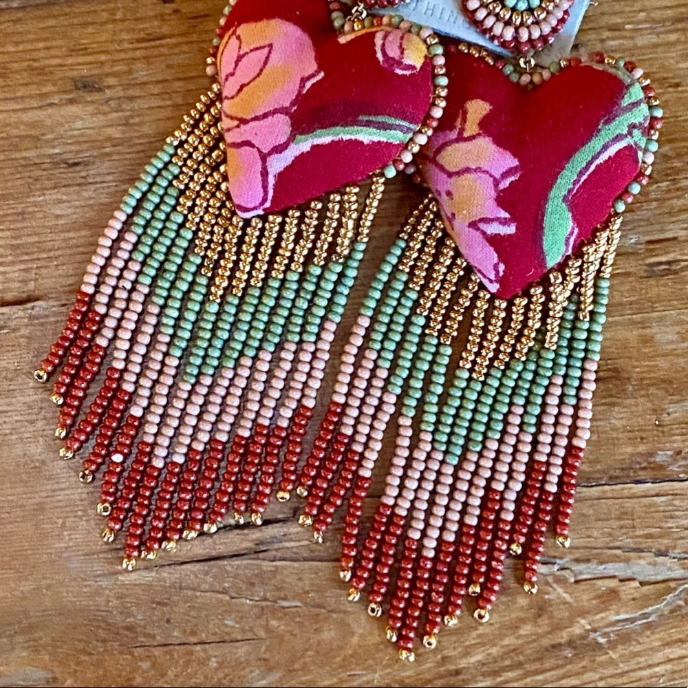🌺🎉HP🎉🌺 NWT Anthropologie Deepa Beaded Heart Fringe Chandeliers - Picture 6 of 16